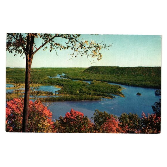 Mouth Wisconsin River Mississippi Pikes Peak Wyalusing Park Vintage Postcard - Picture 1 of 2